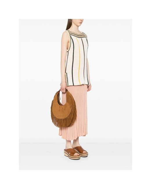Moon Tote Bag Tan Fringe di Staud in Brown