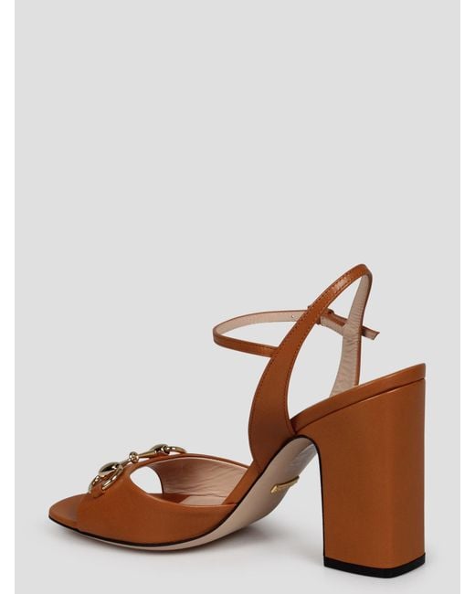 Gucci Brown Leather Heeled Sandals,