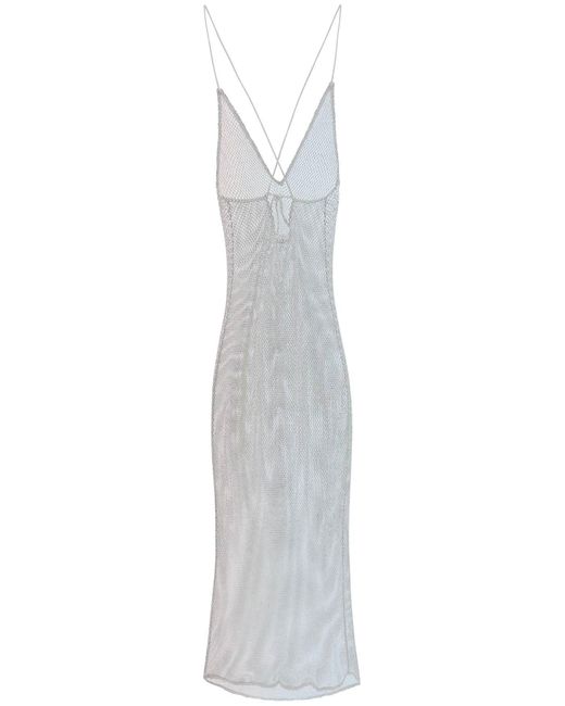 Ganni White Long Mesh Dress With Crystals