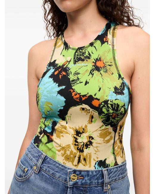 Ganni Green Printed Bodysuit
