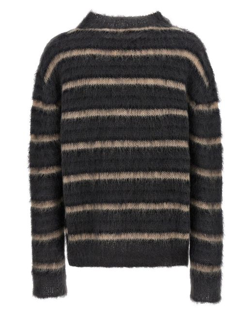 Marni Black Brushed Mohair Sweater With Gauze Stripe Pattern for men