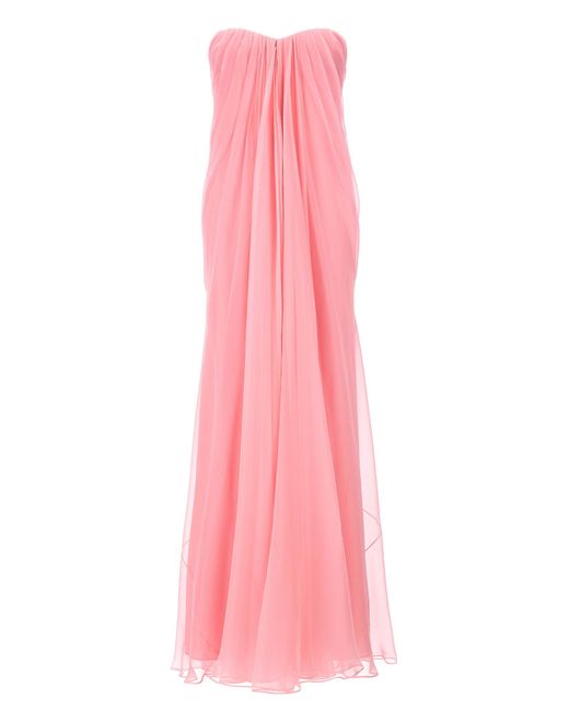Alexander McQueen Pink Draped Bustier Chiffon Long Dress