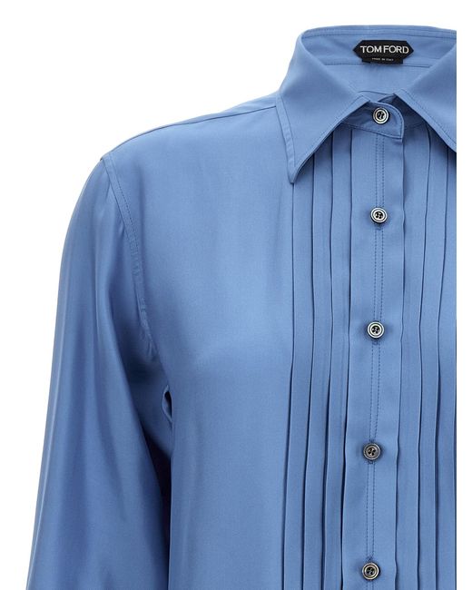 Tom Ford Blue Pleated Plastron Shirt