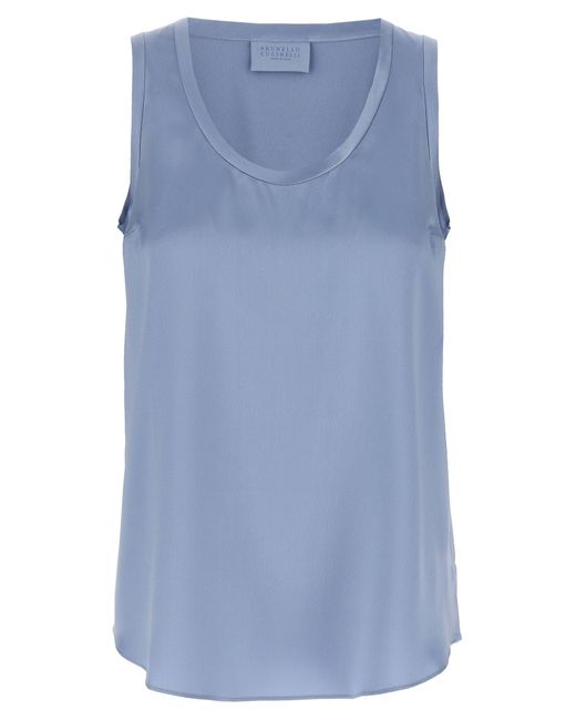Satin Top Top Celeste-Donna di Brunello Cucinelli in Blue