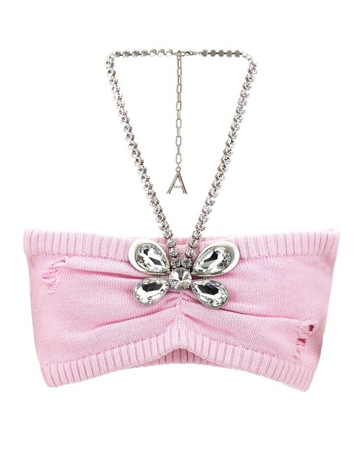 Area Pink 'Crystal Butterfly Knit Bandeau' Top