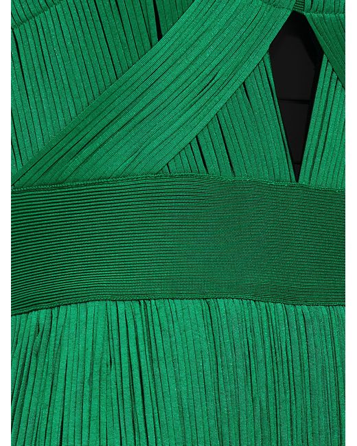 Hervé Léger Green Cutout Fringed Ponte Gown