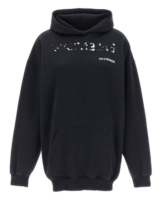 Balenciaga Blue Oversized Black Hoodie With Hand-drawn Logo Print In Cotton Woman