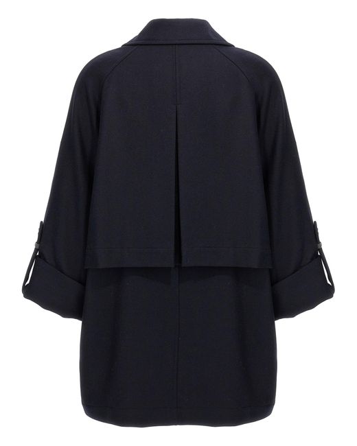 Brunello Cucinelli Blue Shiny Cuff Details Coats And Trench Coats