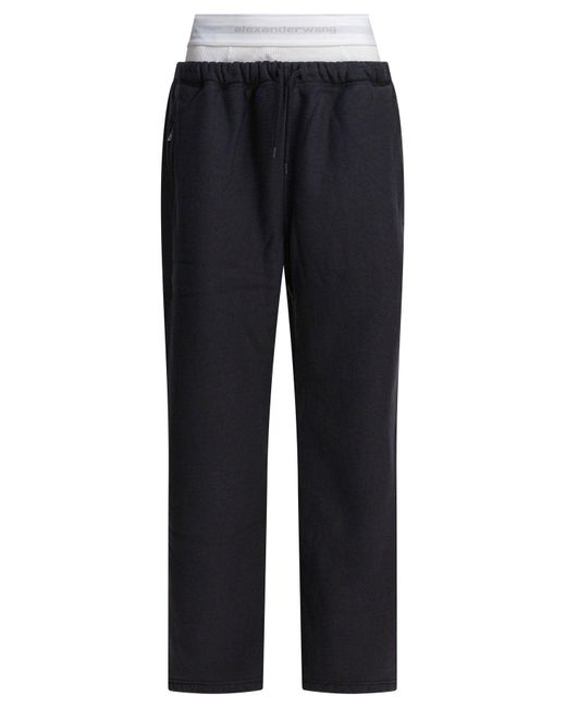 Wide Leg Sweatpant W/ Logo Elastic Exposed Brief Trousers Nero-Donna di Alexander Wang in Blue