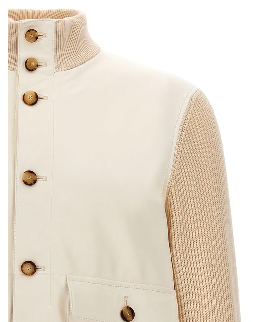 Leather Jacket With Knit Inserts Giacche Bianco di Brunello Cucinelli in Natural da Uomo