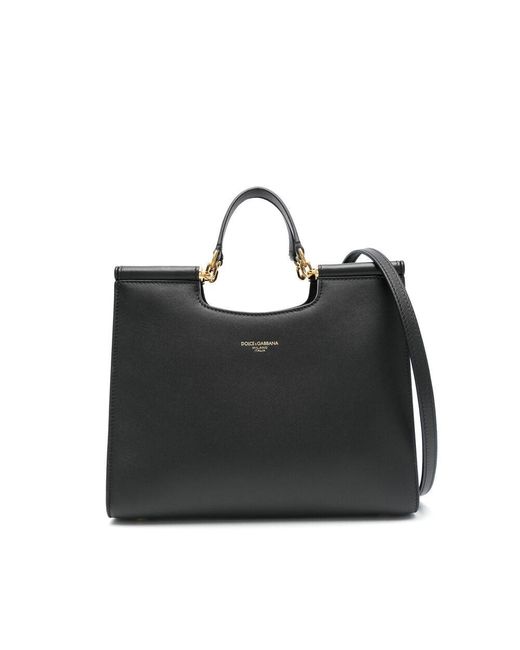 Dolce & Gabbana Black Calfskin Tote Bag With Adjustable Shoulder Strap