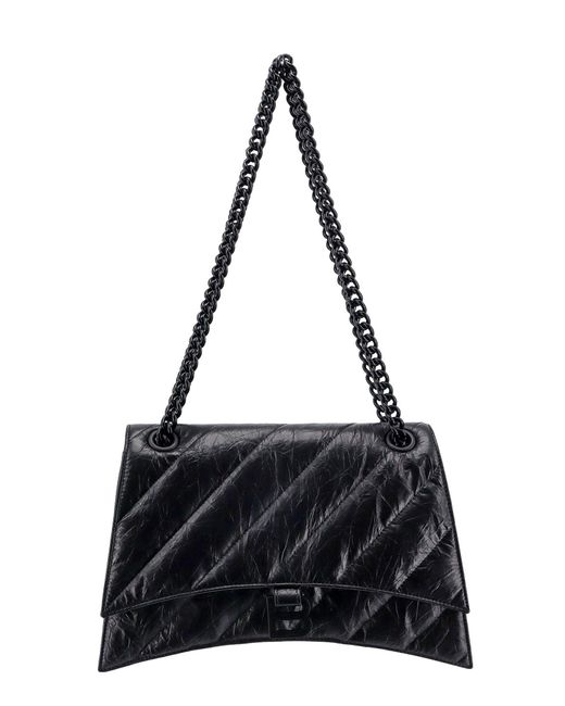 Balenciaga Matelasse Leather Shoulder Bag With Frontal Monogram in Black Lyst