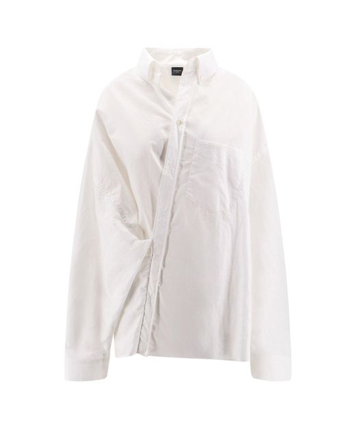 Camicia Wrap in cotone con logo ricamato di Balenciaga in White