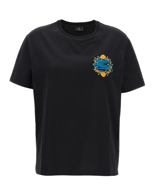 Logo Embroidery T Shirt Nero di Etro in Black