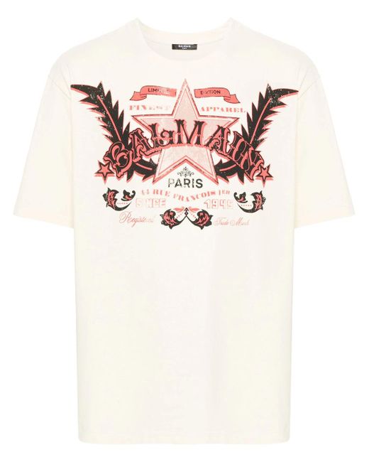 T-shirt in cotone con stampa western di Balmain in Pink da Uomo