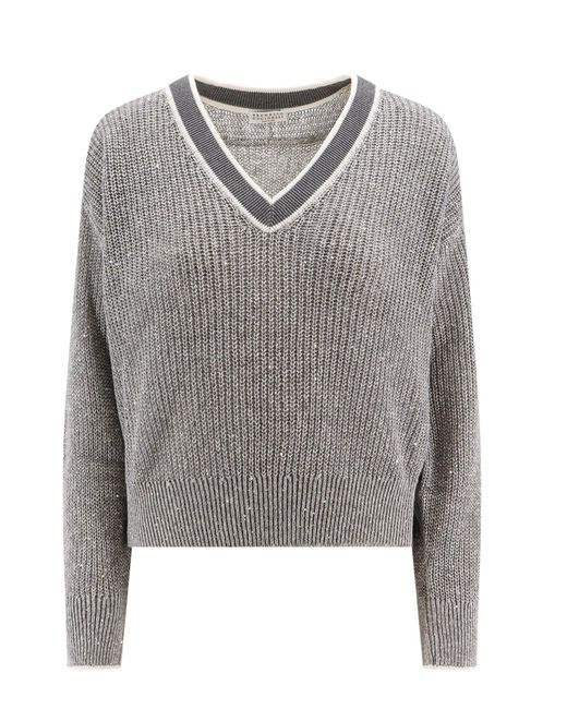 V-Neck Sweater Maglioni Multicolor di Brunello Cucinelli in Gray