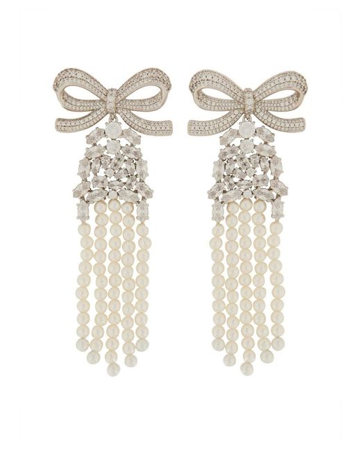 Drop Earrings With Bow-Donna di Self-Portrait in White