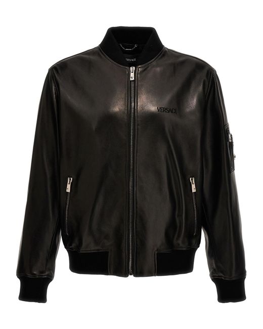 Leather Bomber Jacket Giacche Nero di Versace in Black da Uomo