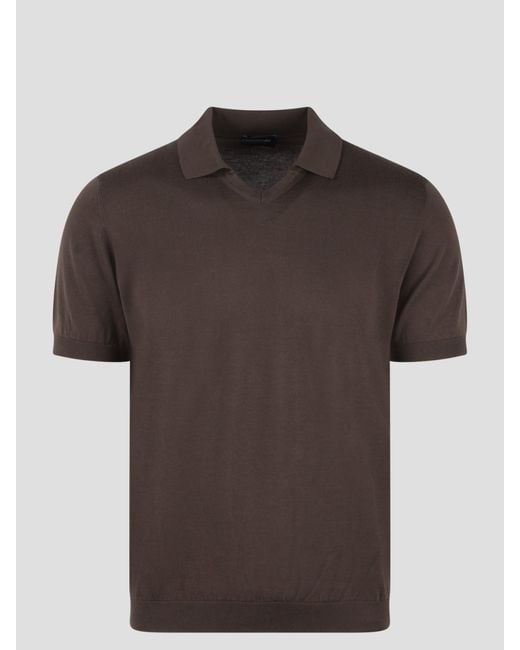 Drumohr Brown Buttonless Cotton Polo Shirt for men