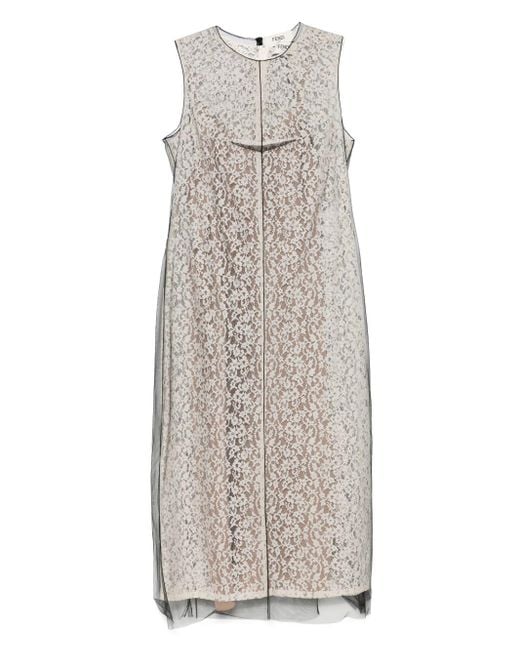 Fendi Gray Lace Midi Deess