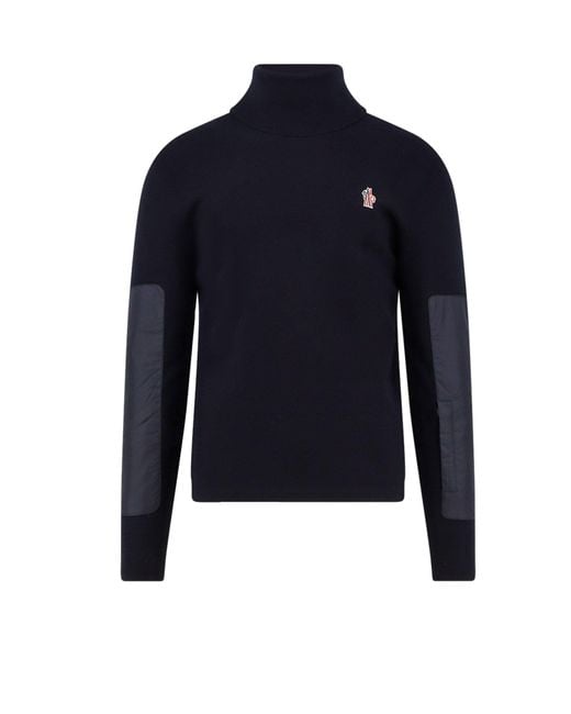 Moncler Blue Wool Turtleneck Sweater With Nylon Inserts for men