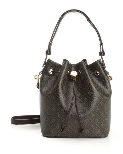 Tory Burch Black T Monogram Coated Canvas Bucket Bag Crossbody Bags