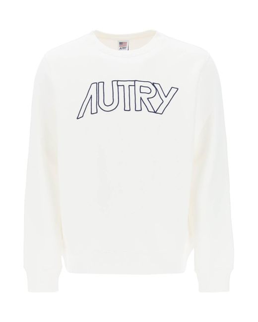 Autry White Crew Neck Sweatshirt With Logo Embroidery for men