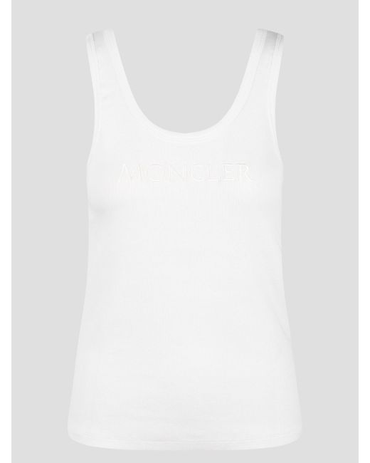 Moncler White Embroidered Logo Ribbed Tank Top