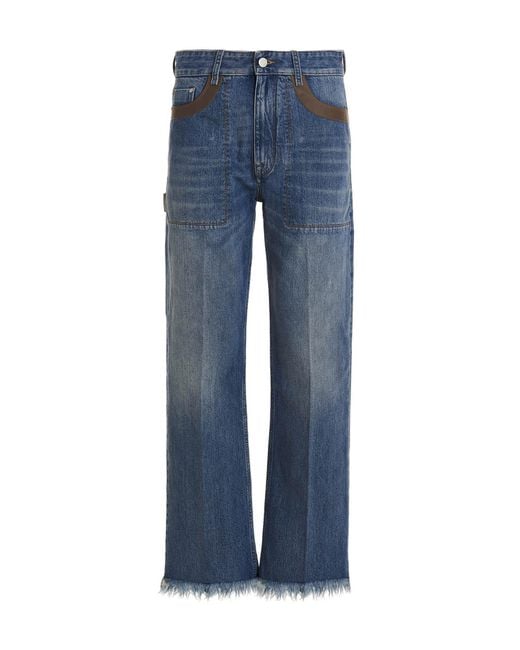 Fendi Blue Leather Detail Jeans for men