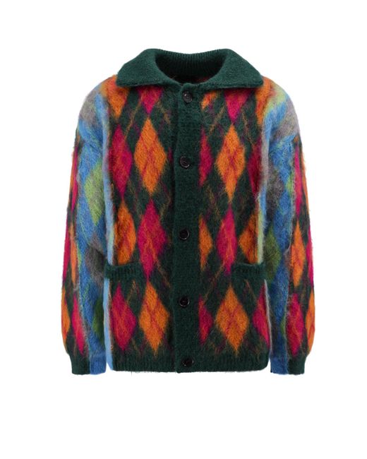Roberto Collina Mohair Blend Cardigan With Multicolor Motif for men