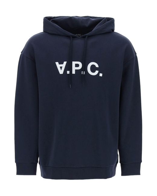 A.P.C. Blue Milo Hoodie With Flocked Logo Print for men