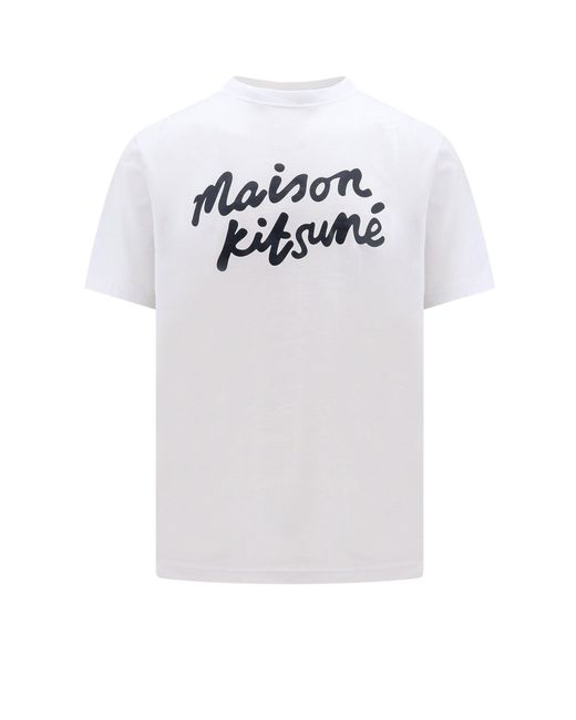T-shirt in cotone con stampa Logo di Maison Kitsuné in White da Uomo