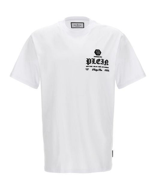 Rubberized Logo T Shirt Bianco di Philipp Plein in White da Uomo