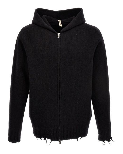 Giorgio Brato Black Destroyed Details Hooded Cardigan Sweater for men