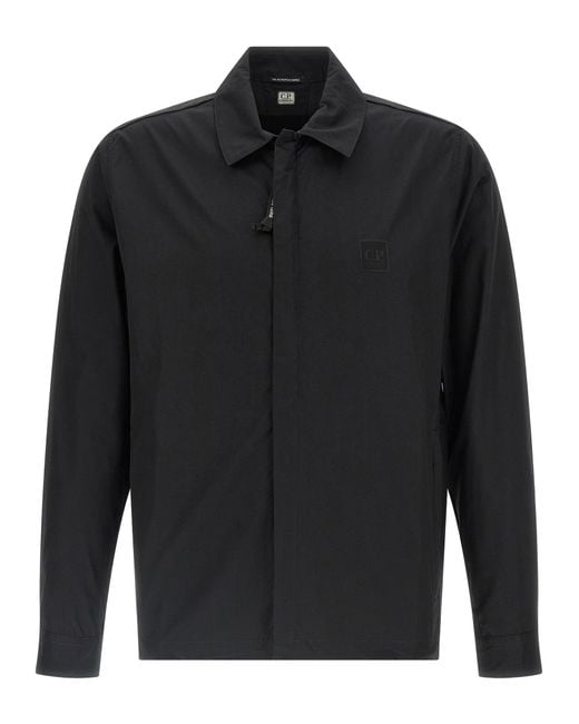 C P Company Black Zip Overshirt With Concealed Front Closure for men