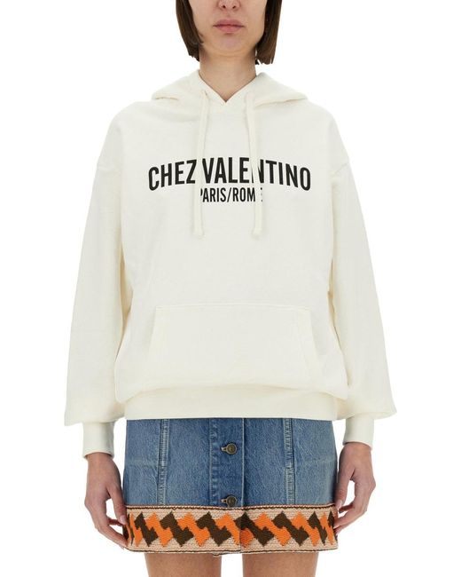 Valentino Garavani White Cotton Hoodie With Print