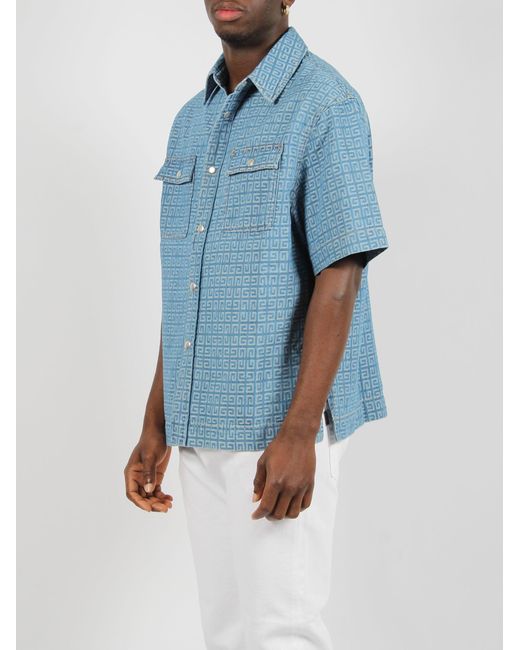 Givenchy Blue Short Sleeve 4G Denim Shirt for men