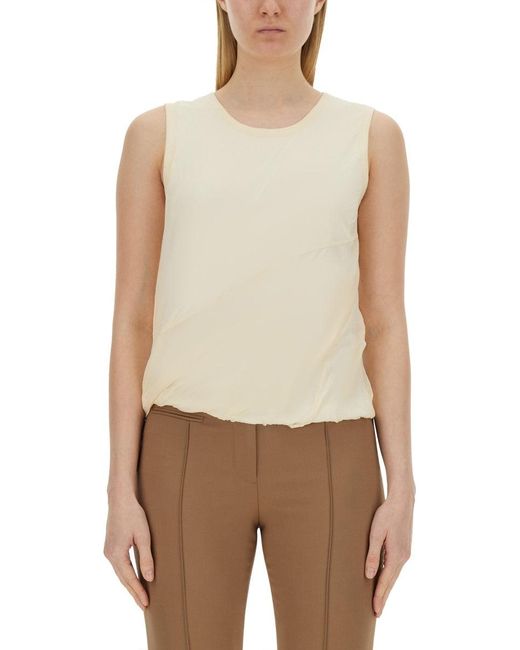 Helmut Lang Natural Relaxed Fit Cotton Tank Top With Frayed Hem