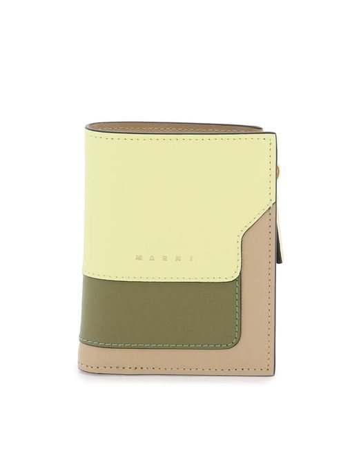 Marni Green Multicolored Saffiano Leather Bi-Fold Wallet