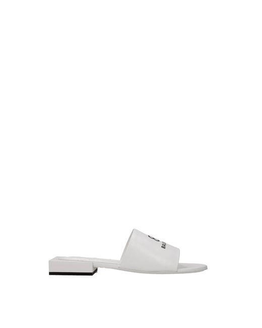 Balenciaga White Slippers And Clogs Leather Optic