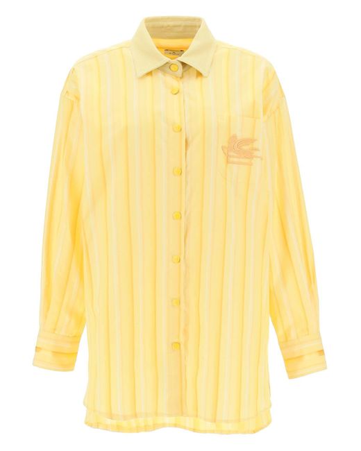 Etro Yellow Striped Mini Shirt Dress