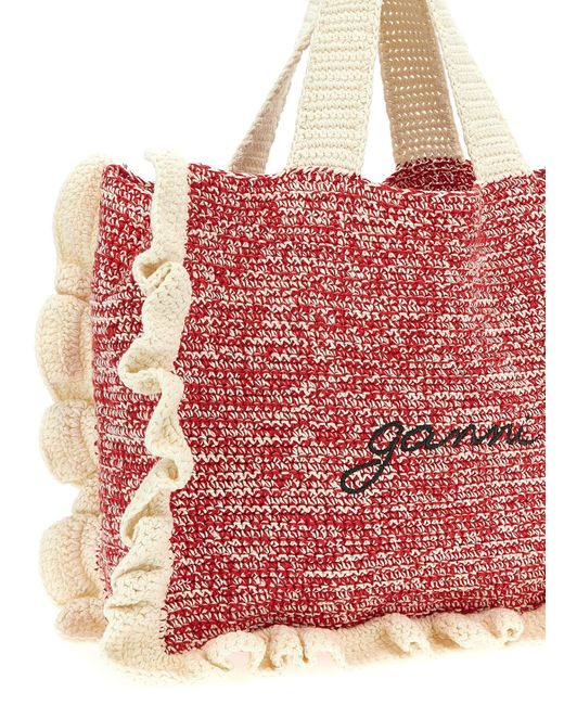 Crochet Shopping Bag Tote Multicolor di Ganni in Red