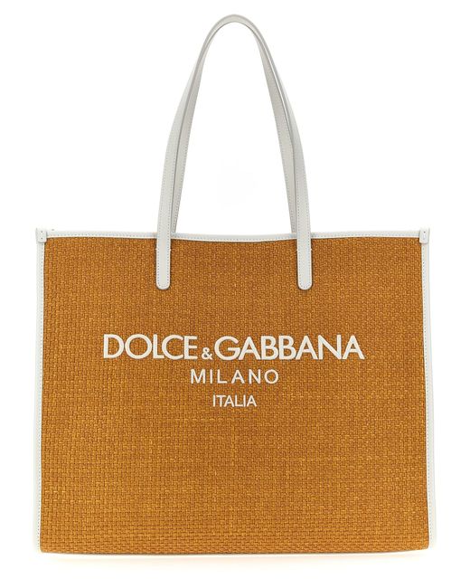 Dolce & Gabbana Natural Large Shopping Bag With Logo Embroidery Tote Bag