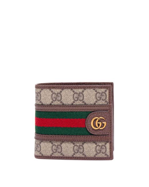 Portafoglio in Tessuto GG Supreme e pelle con monogramma in metallo di Gucci in Brown da Uomo