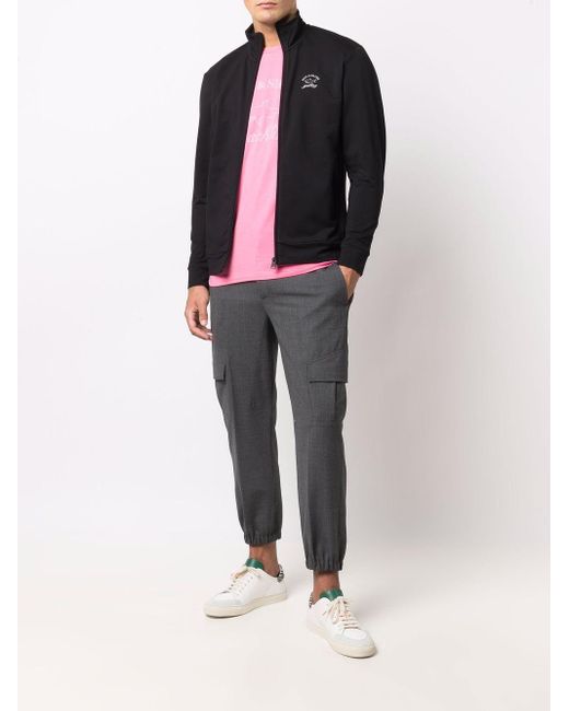 Paul & Shark Black Logo-Print Zip-Up Cotton Blend Sweatshirt for men