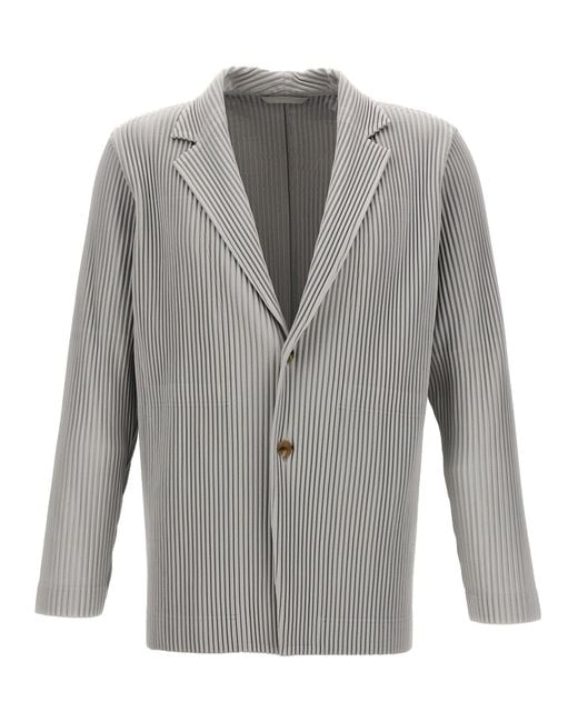 Homme Plissé Issey Miyake Gray Single-Breasted Pleated Blazer for men