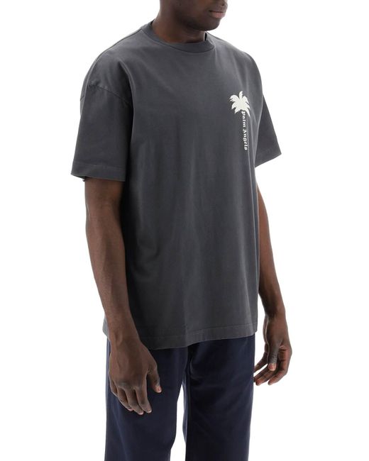 Palm Angels Black Tree Round Neck T Shirt for men
