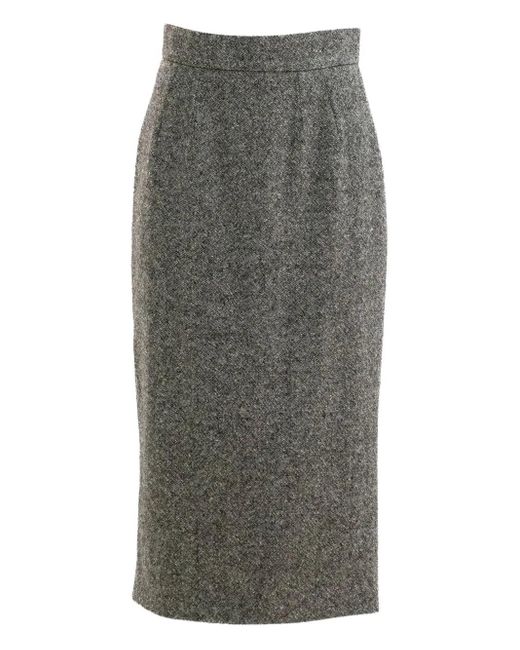 Dolce & Gabbana Gray Midi Skirt With Textured Knit