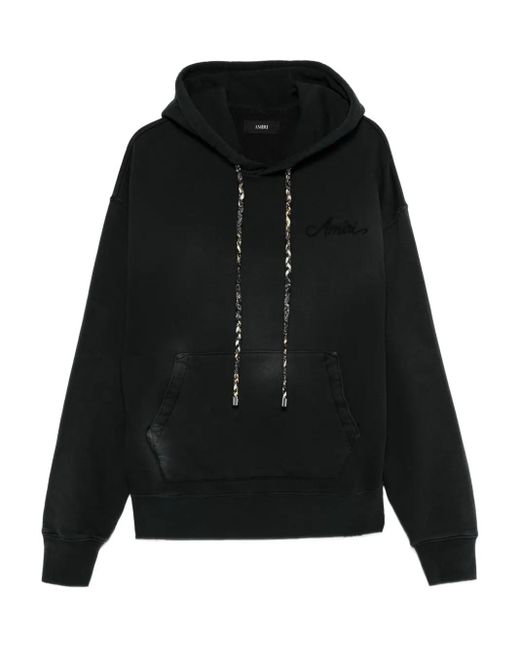 Amiri Black Hoodie With Embroidery And Drawstring for men
