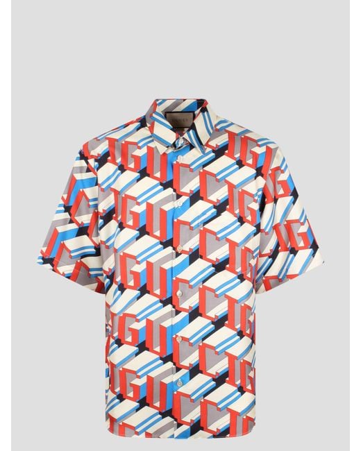 Gucci Red Silk Pixel Print Shirt for men